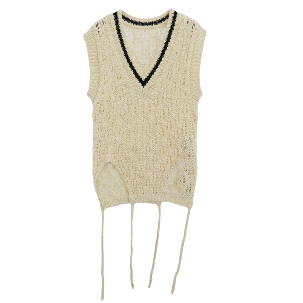 beautiful people ビューティフルピープル ベスト 1545210001 double-end cotton wool linen lace top 2WAY Vネック ニット ベスト オフホワイト系 36【中古】