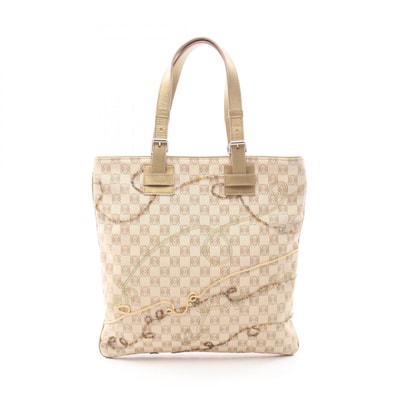 ロエベ LOEWE リピートアナグラム ハンドバッグ バッグ キャンバス レザー レディース ベージュ系 / ゴールド系 【中古】