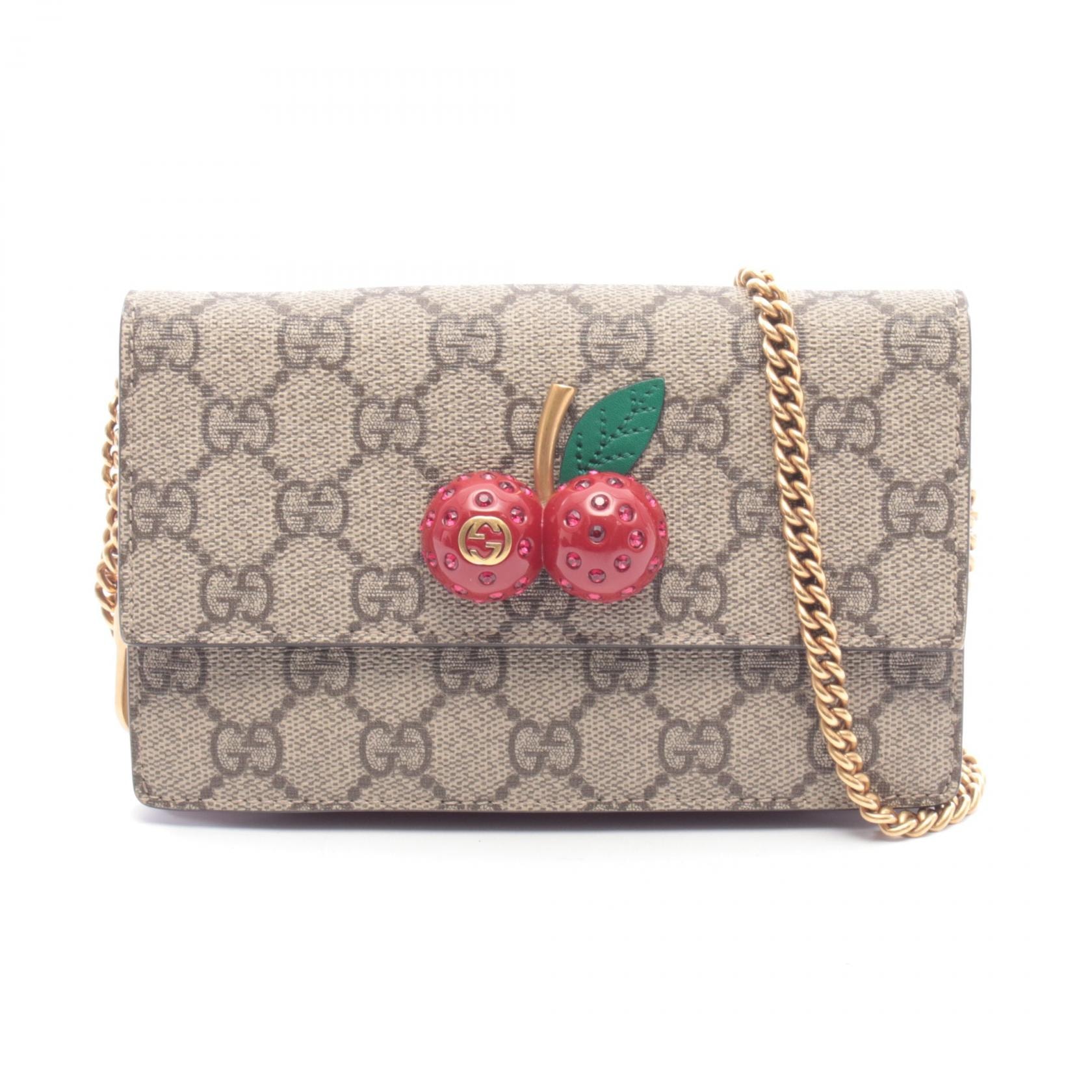 グッチ GUCCI チェリー GGスプリーム キャンバス ミニバッグ ショルダーバッグ バッグ PVCコーティングキャンバス レザー レディース ベージュ系 / レッド系 / マルチカラー 481291 【中古】