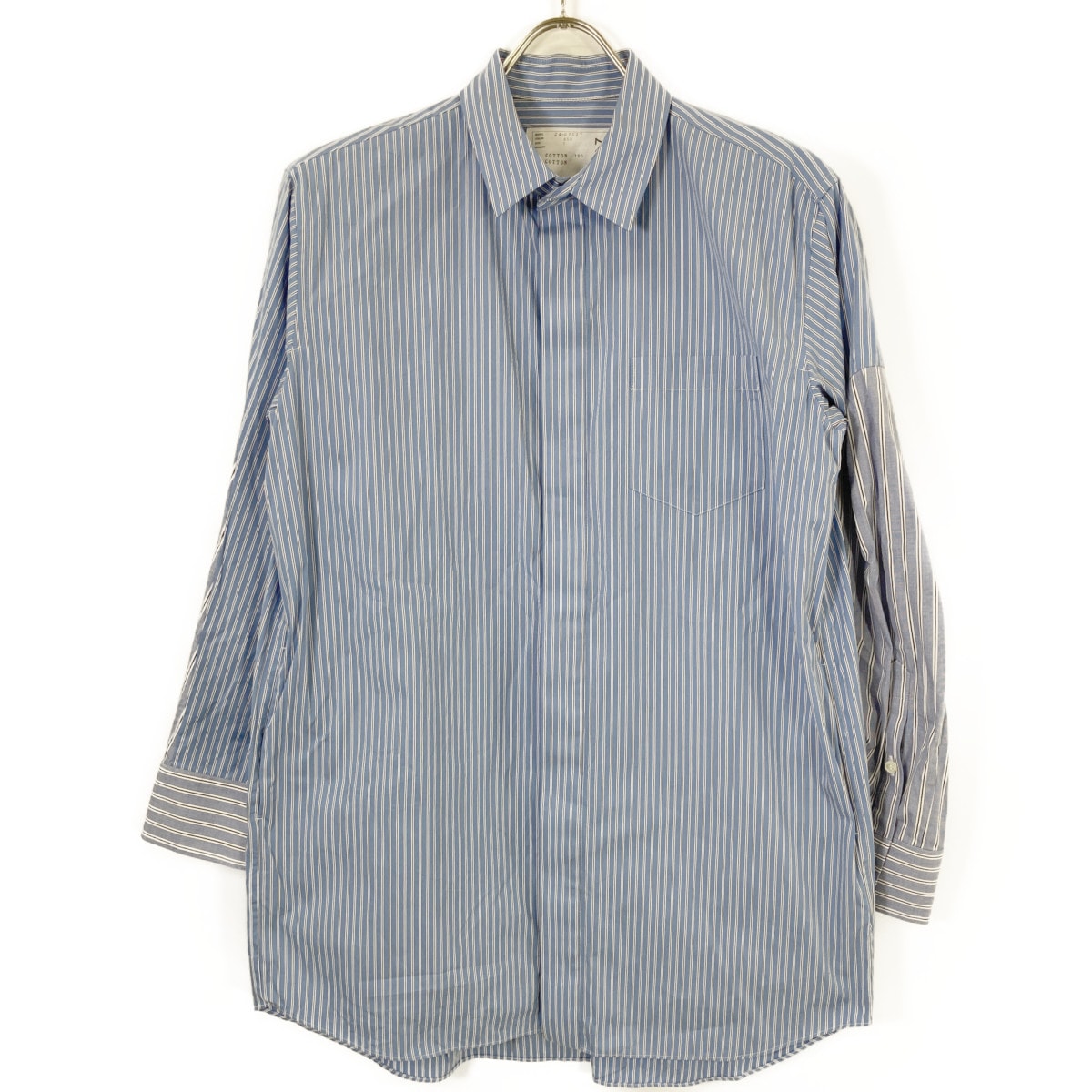 サカイ 24-07527 24年 ﾌﾞﾙｰ Cotton Poplin Shirt Dress ｽﾄﾗｲﾌﾟﾄﾞｯｷﾝｸﾞｼｬﾂ 1