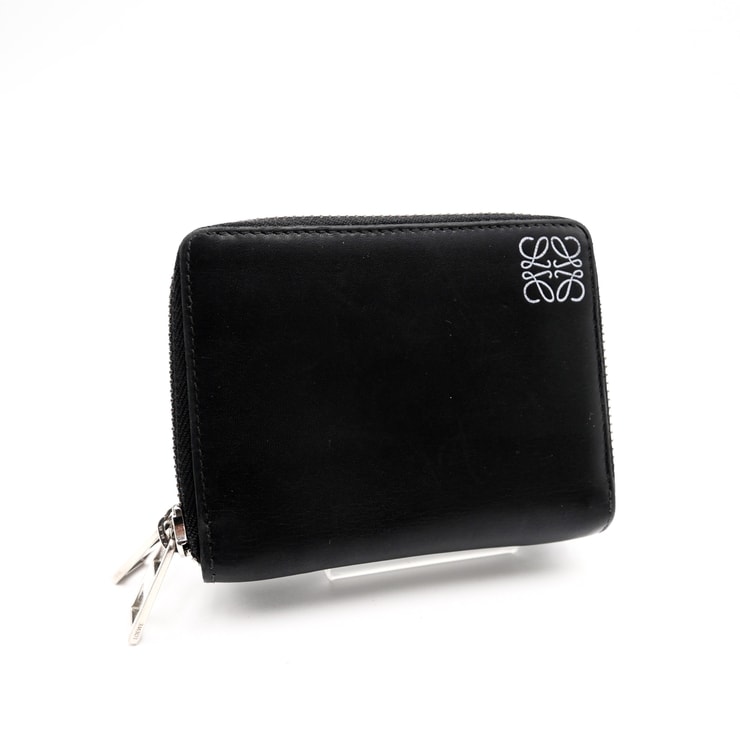 LOEWE(ロエベ)アナグラム ダブルジップ 二つ折り財布 コンパクトウォレット ブラック レザー シルバー金具 レディース【中古】