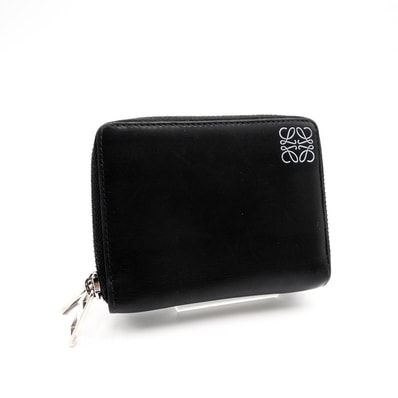 LOEWE(ロエベ)アナグラム ダブルジップ 二つ折り財布 コンパクトウォレット ブラック レザー シルバー金具 レディース【中古】