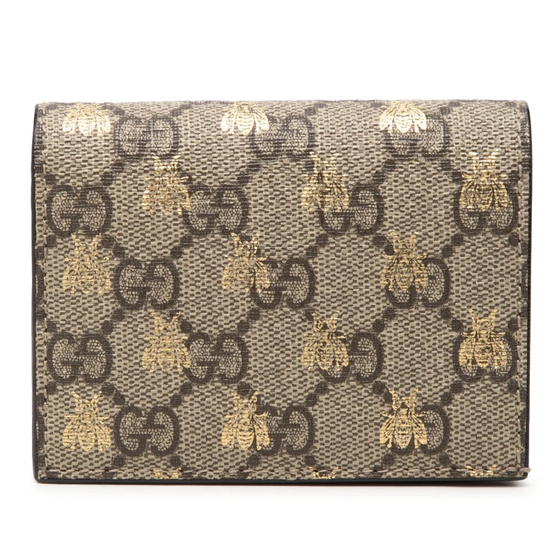 グッチ GGスプリーム ビー 蜂 二つ折り財布 コンパクトウォレット 508757 ベージュ PVC レザー レディース GUCCI 【中古】