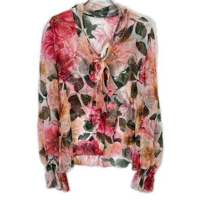 ドルチェアンドガッバーナ F5N69T/IS1E4 シルクシフォンフラワープリントリボンタイブラウス 46