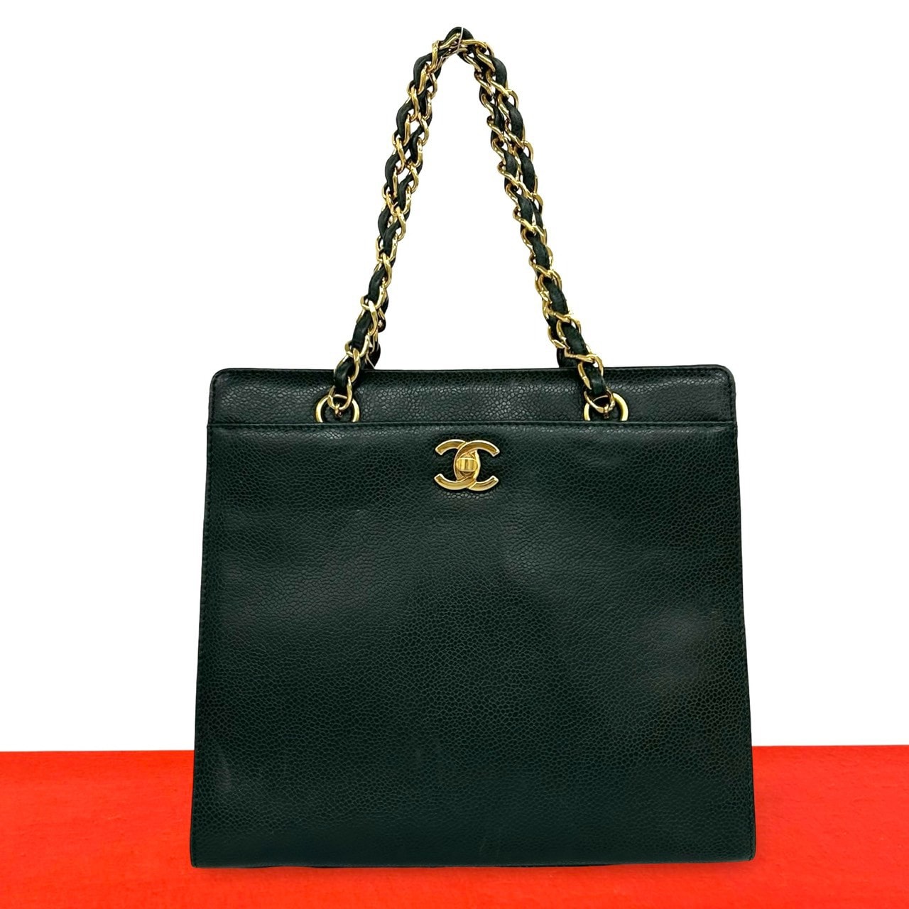 CHANEL シャネル ココマーク キャビアスキン ハンドバッグ グリーン
 36248