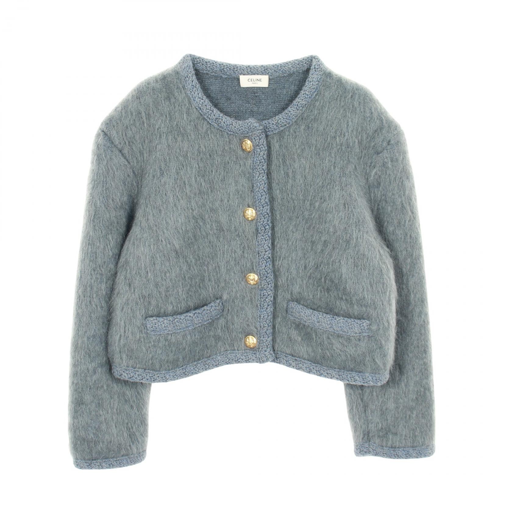 セリーヌ CELINE ブラッシュド 衣料品 アウター モヘア レディース ブルー系 【中古】