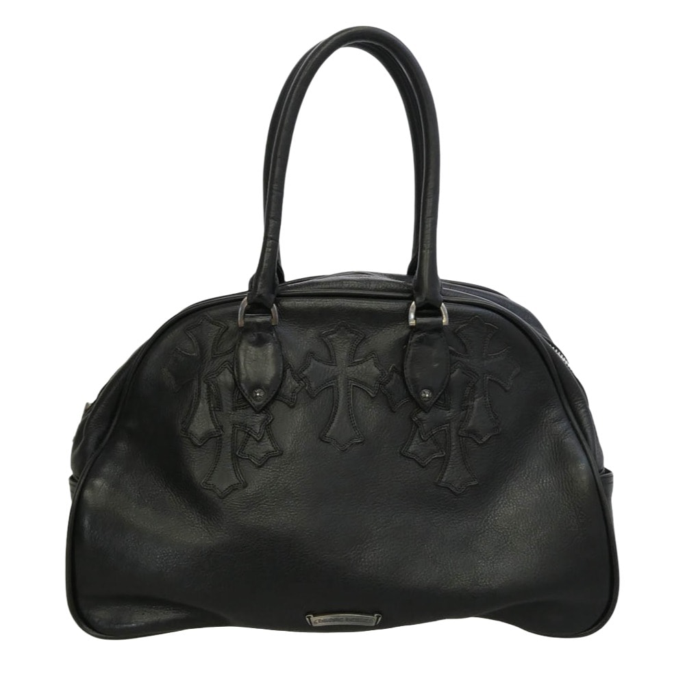 Chrome Hearts Gym Bag Medium Cemetery Cross Patch Leather Boston Bag "Black"