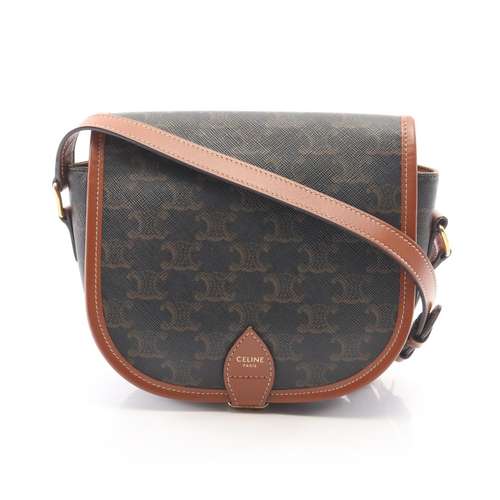 セリーヌ CELINE フォルコ ミディアムバッグ トリオンフ ショルダーバッグ バッグ PVCコーティングキャンバス レザー レディース ブラック系 / ブラウン系 191502BZJ04LU 【中古】