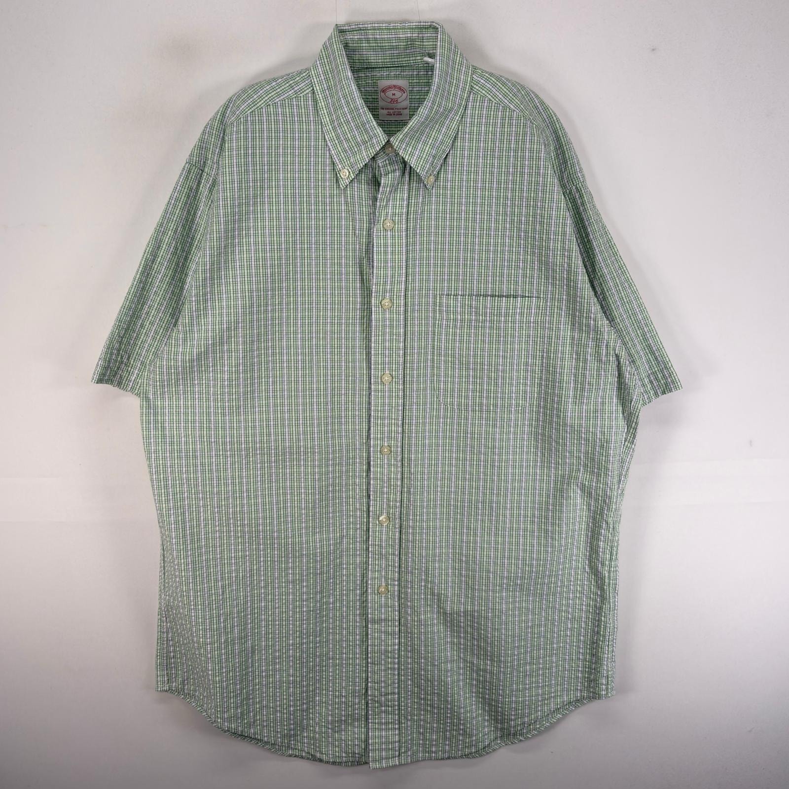 古着 ブルックスブラザーズ Brooks Brothers 半袖シャツ 胸ポケ 346 M グリーン系 チェック メンズ