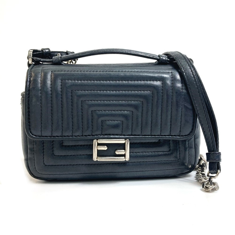 フェンディ FENDI ダブルマイクロバゲット 8M0371 ポシェット 斜め掛け カバン 2WAY ミニ ハンドバッグ ショルダーバッグ レザー ブラック