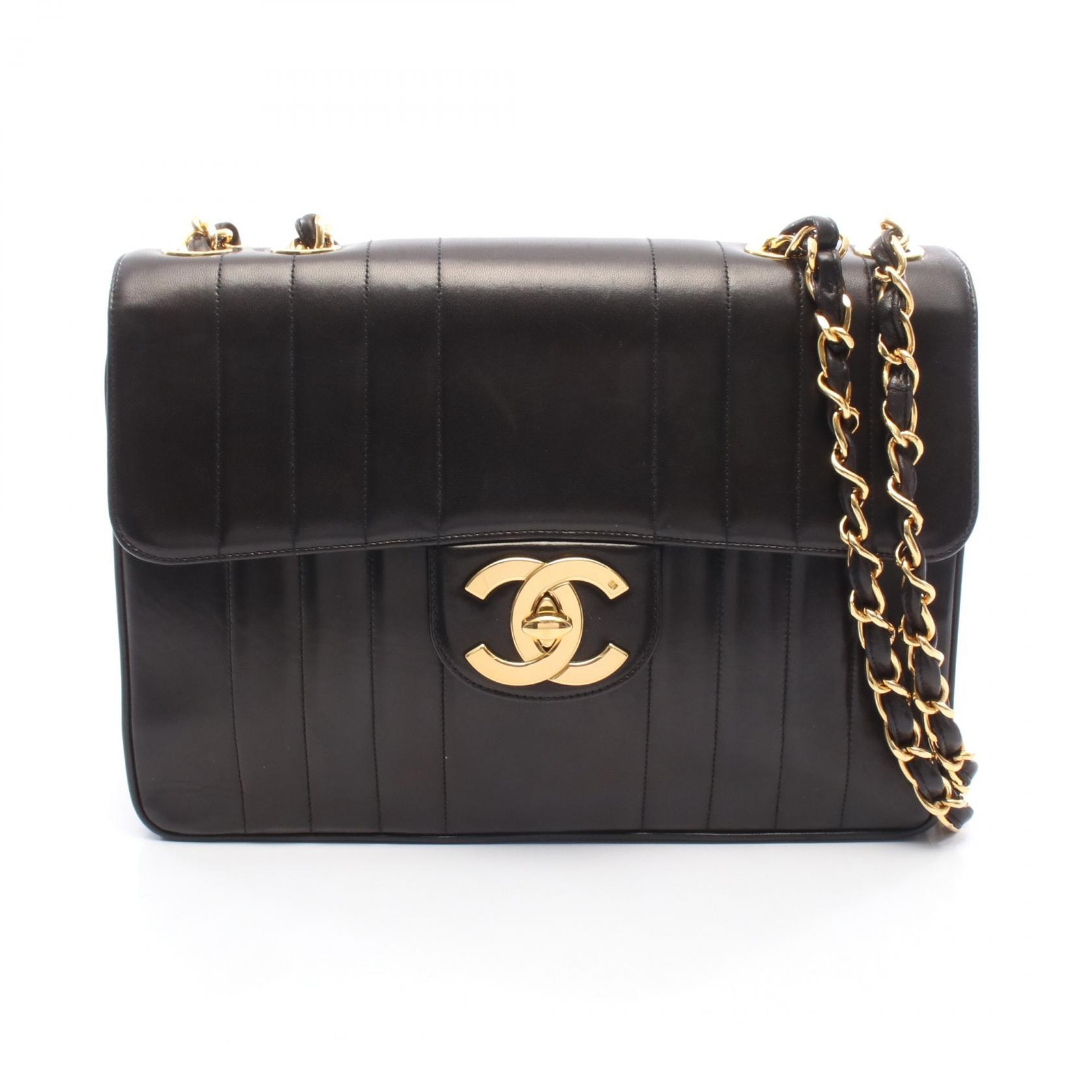 シャネル CHANEL マドモアゼル デカココマーク シングルフラップ ショルダーバッグ バッグ ラムスキン(羊革) レディース ブラック系 【中古】