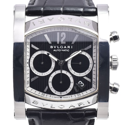 ブルガリ BVLGARI AA48BSSDCH アショーマ クロノグラフ ブラック 自動巻き メンズ 良品 箱・保証書付き 腕時計 Q#149213
