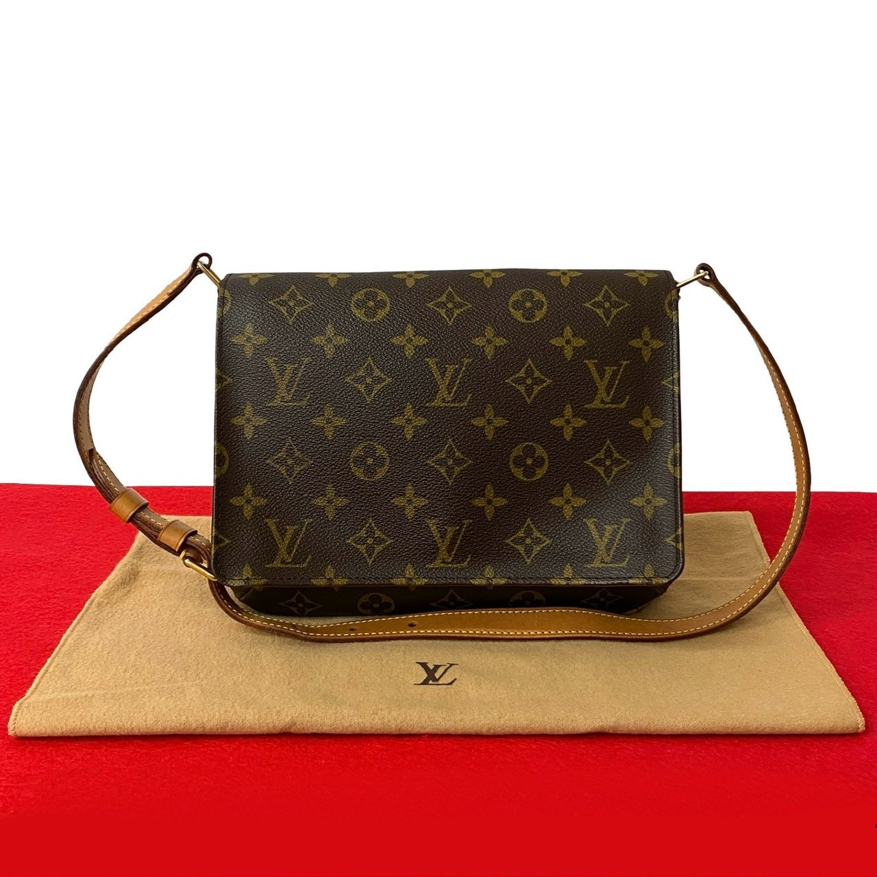 LOUIS VUITTON ルイヴィトン ミュゼットタンゴ モノグラム レザー PVC ショルダーバッグ ブラウン
 23175