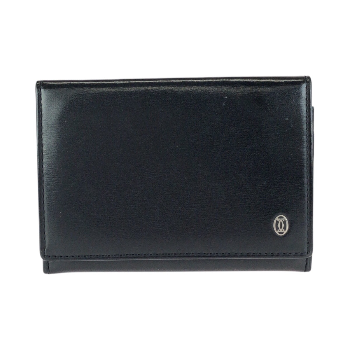 美品 CARTIER カルティエ パシャ ブラック 黒 シルバー金具 レザー カードケース 名刺入れ 1-0288859 【中古】
