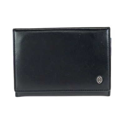 美品 CARTIER カルティエ パシャ ブラック 黒 シルバー金具 レザー カードケース 名刺入れ 1-0288859 【中古】