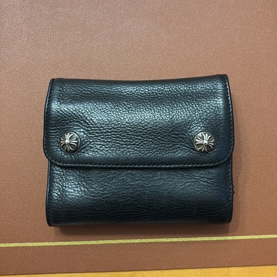 Chrome Hearts Wave Mini Cross Ball Button Leather Wallet "Black"
