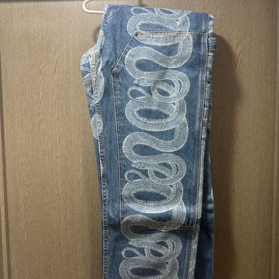 Supreme x HYSTERIC GLAMOUR Snake Double Knee Denim Painter Pant "Blue"