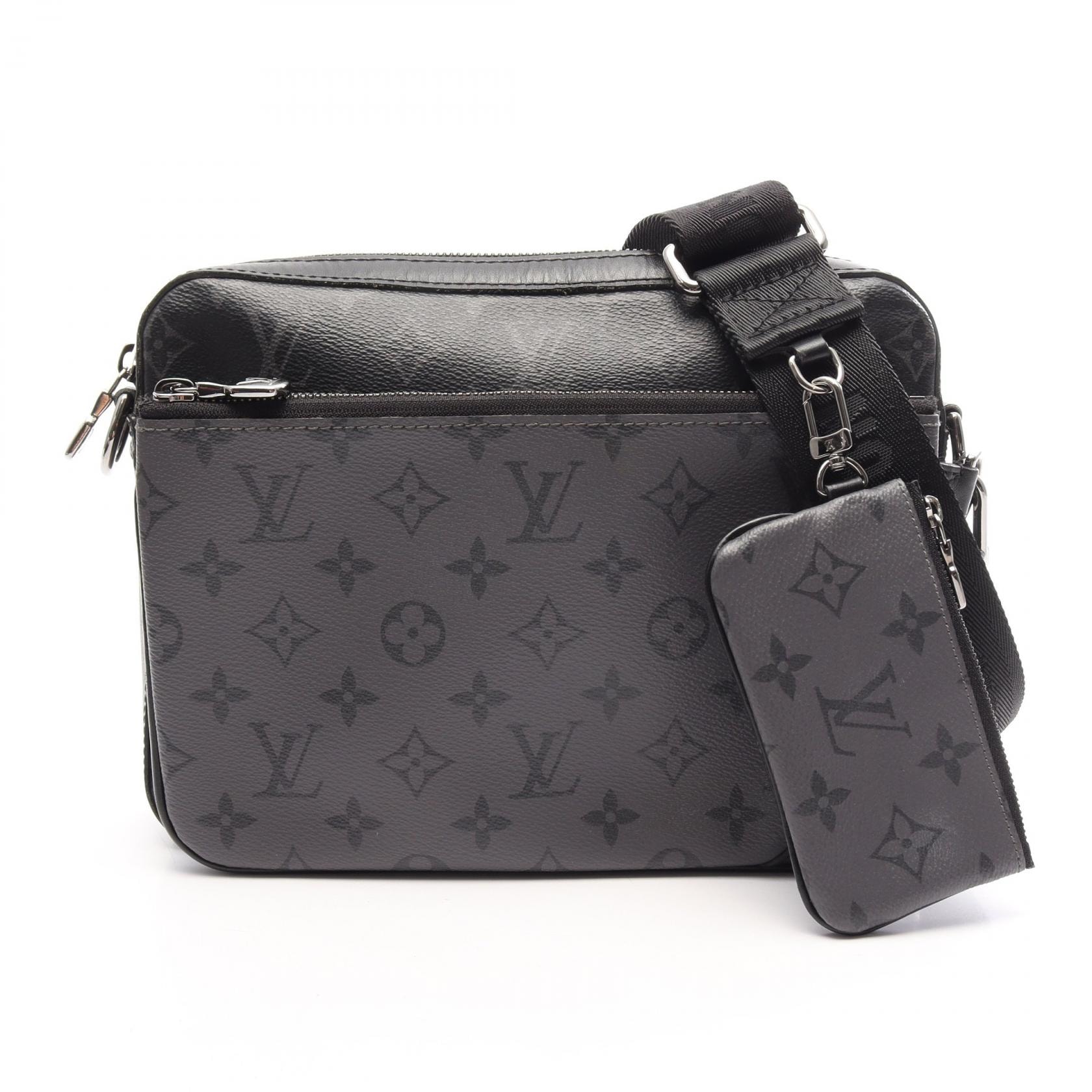 ルイ・ヴィトン LOUIS VUITTON トリオ メッセンジャー ショルダーバッグ バッグ PVCコーティングキャンバス レザー モノグラム・エクリプス グレー メンズ ブラック系 / グレー系 M69443 【中古】