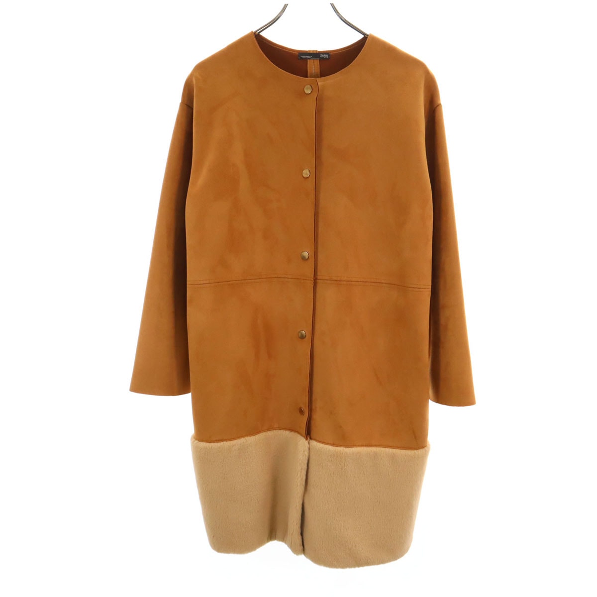 ZARA ザラ ノーカラー スエード コート M キャメル