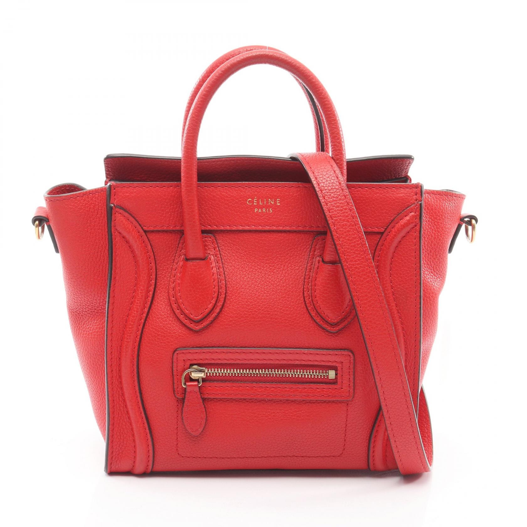 セリーヌ CELINE ラゲージ ナノショッパー ハンドバッグ バッグ レザー レディース レッド系 168243 【中古】