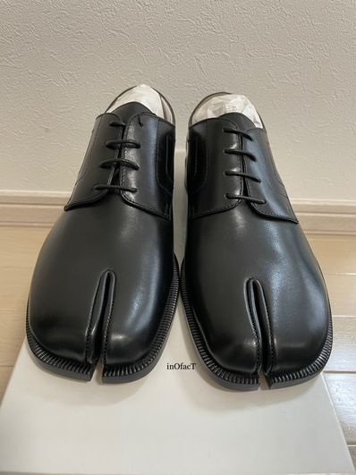 41 メゾンマルジェラ タビ レザー レースアップ シューズ 黒 足袋 革靴