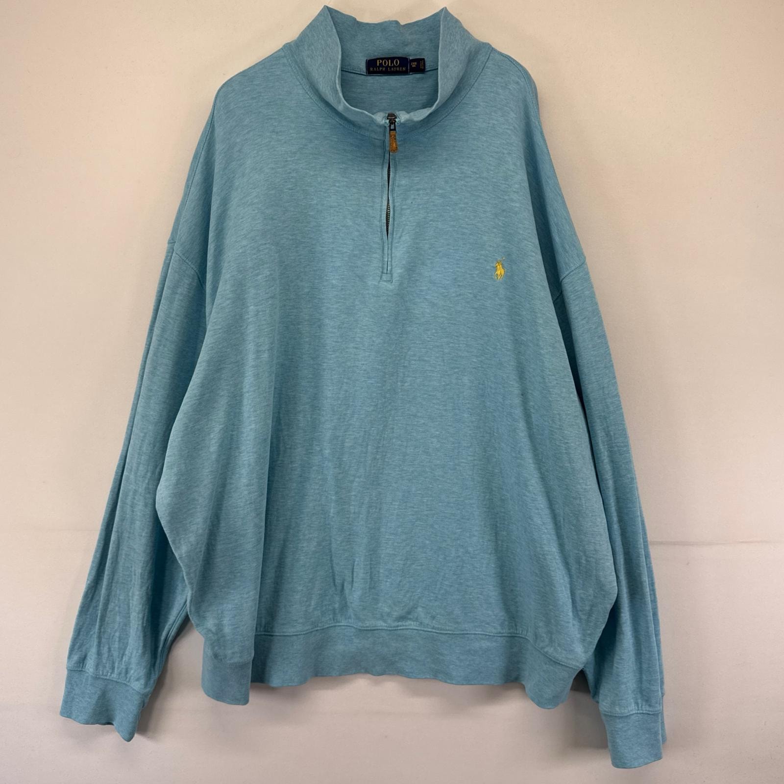 古着 ポロ・ラルフローレン POLO RALPH LAUREN スウェット ハーフジップ ワンポイントロゴ刺繍 大きいサイズ 2XL  ブルー系 メンズ