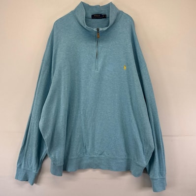 古着 ポロ・ラルフローレン POLO RALPH LAUREN スウェット ハーフジップ ワンポイントロゴ刺繍 大きいサイズ 2XL ブルー系 メンズ