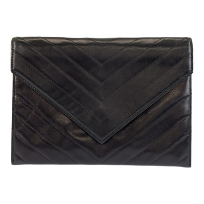 美品 YVES SAINT LAURENT イヴ サンローラン ヴィンテージ Vステッチ ブラック 黒 レザー クラッチバッグ セカンドバッグ 603161 【中古】