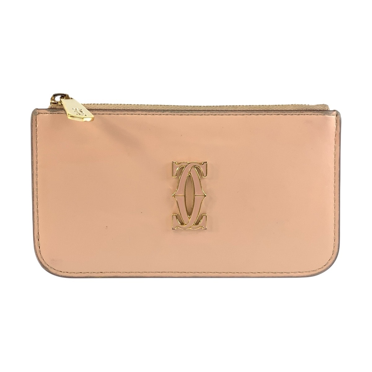 CARTIER カルティエ ドゥーブルC ドゥ カルティエ ピンクベージュ ゴールド金具 レザー コインケース フラグメントケース 604432 【中古】