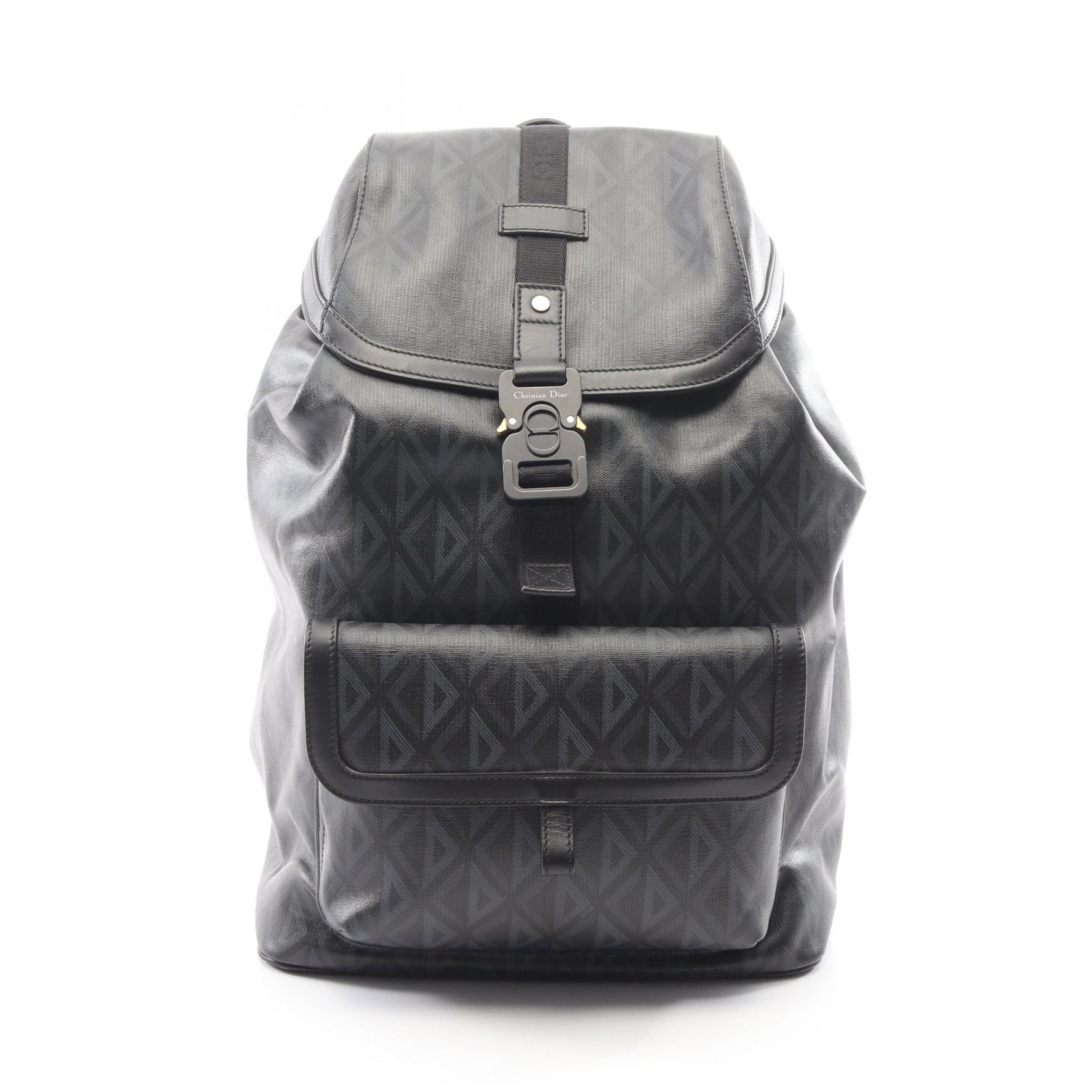ディオール Dior HIT THE ROAD ヒット ザ ロード スモール CDダイヤモンド リュックサック バックパック バッグ PVCコーティングキャンバス レザー メンズ ブラック系 【中古】