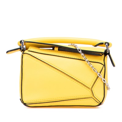 ロエベ パズルバッグ ナノ ハンドバッグ チェーン ショルダーバッグ 2WAY イエロー レザー レディース LOEWE 中古