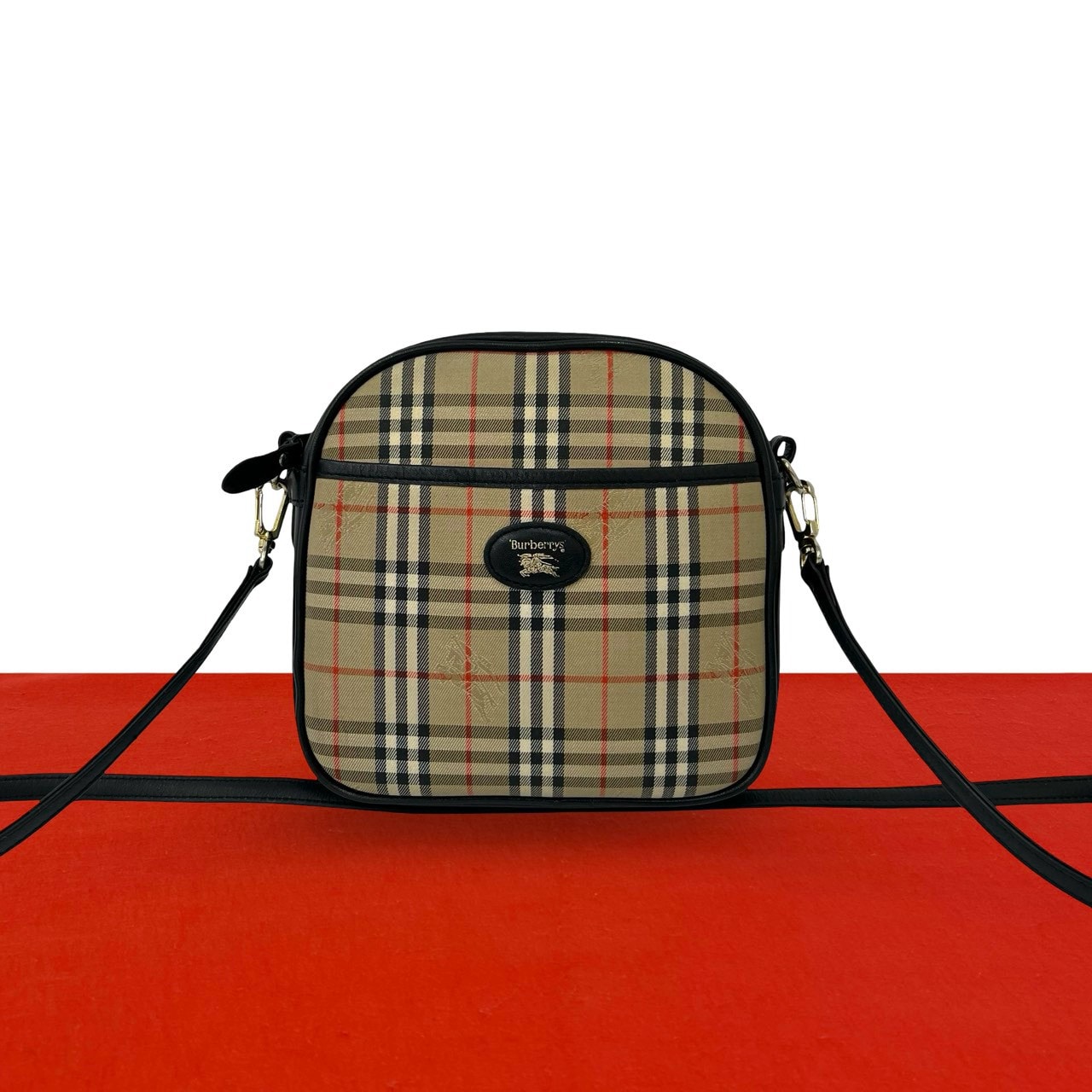 BURBERRY バーバリー ノバチェック 柄 キャンバス レザー ショルダーバッグ ベージュ
 92054