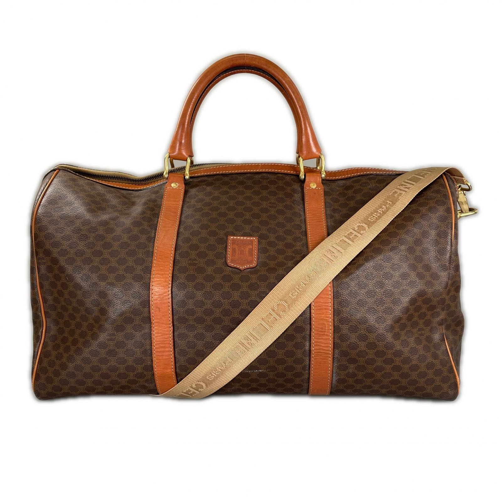 CELINE セリーヌ マカダム バンドリエール ボストンバッグ PVC/レザー ブラウン ユニセックス【中古】