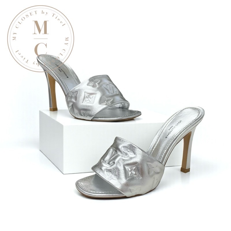 ルイヴィトン LOUIS VUITTON リバイバルライン モノグラム サンダル 靴 シューズ レザー シルバー ミュール