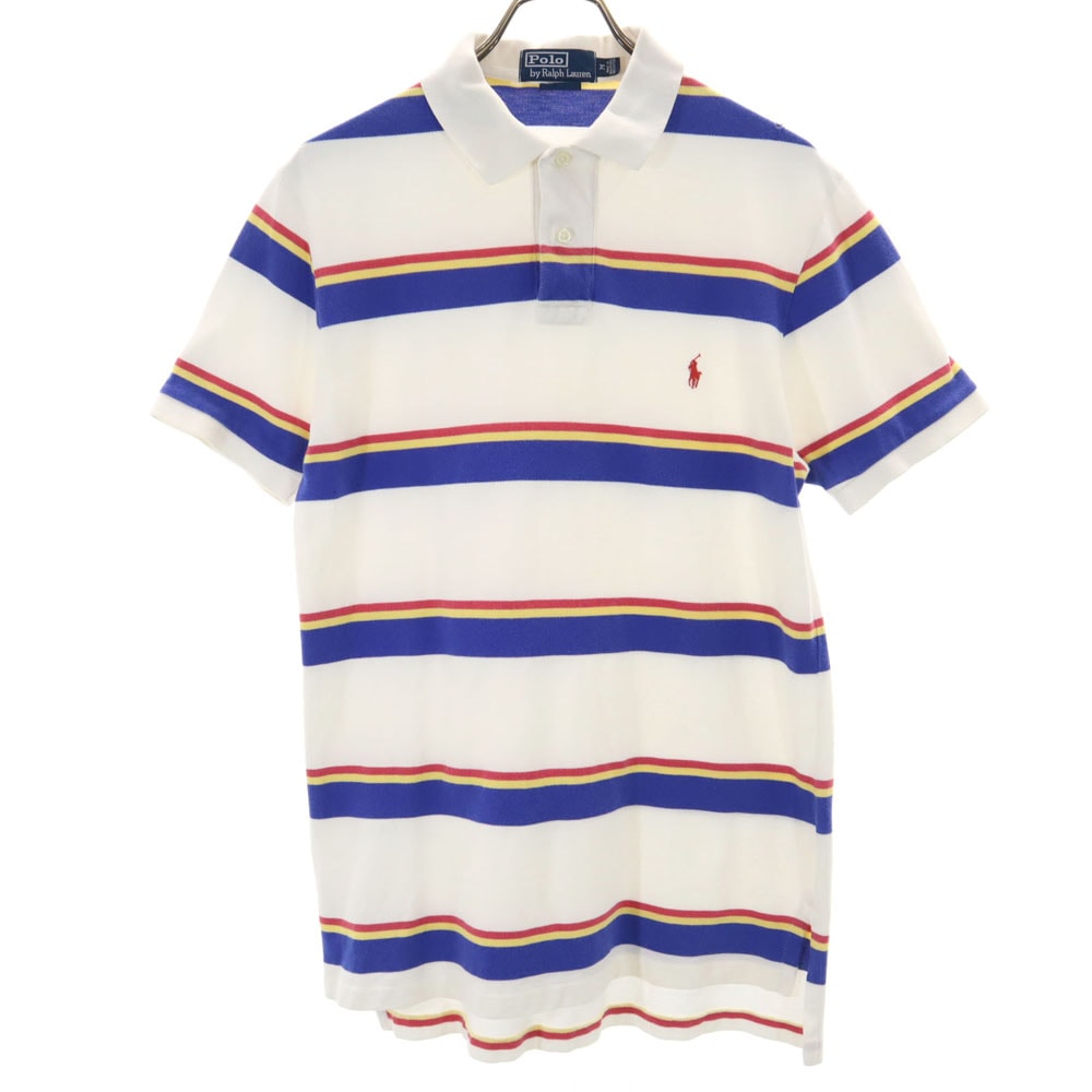 Polo by Ralph Lauren ポロバイラルフローレン ボーダー柄 半袖 ポロシャツ M 白系 鹿の子地