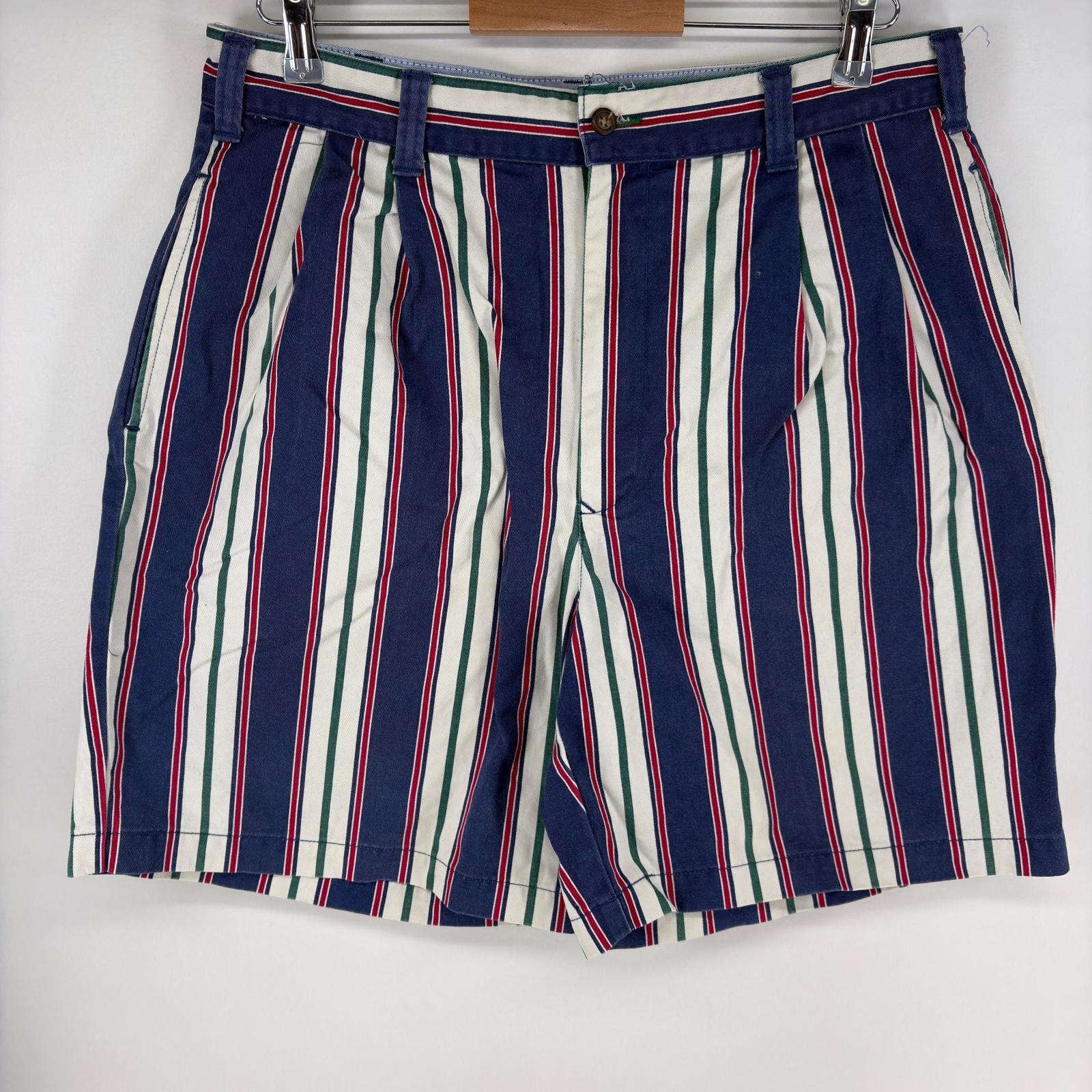 古着 90's/90年代 トミーヒルフィガー TOMMY HILFIGER パンツ ショーツ ハーフパンツ  ジップ w35  ネイビー系 ストライプ メンズ