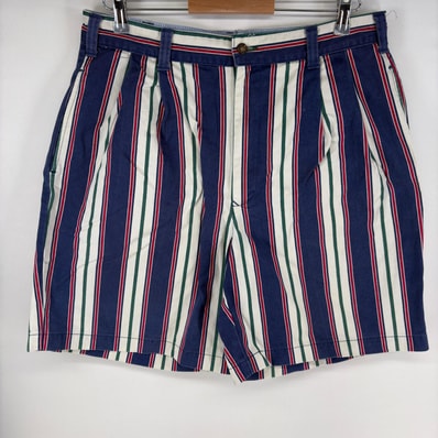 古着 90's/90年代 トミーヒルフィガー TOMMY HILFIGER パンツ ショーツ ハーフパンツ ジップ w35 ネイビー系 ストライプ メンズ