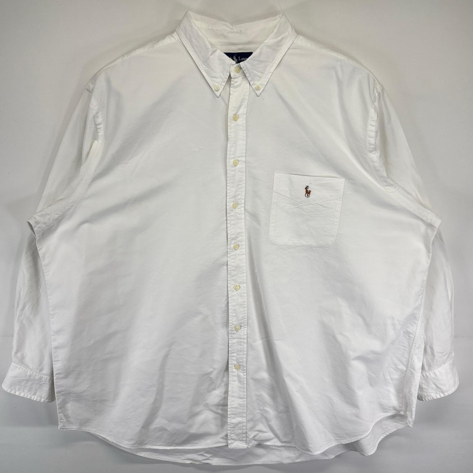 古着 ラルフローレン RALPH LAUREN 長袖シャツ 大きいサイズ ワンポイントロゴ ボタンダウン ポニー 3XB  ホワイト メンズ