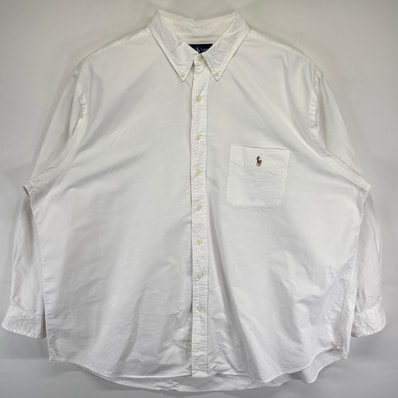 古着 ラルフローレン RALPH LAUREN 長袖シャツ 大きいサイズ ワンポイントロゴ ボタンダウン ポニー 3XB ホワイト メンズ