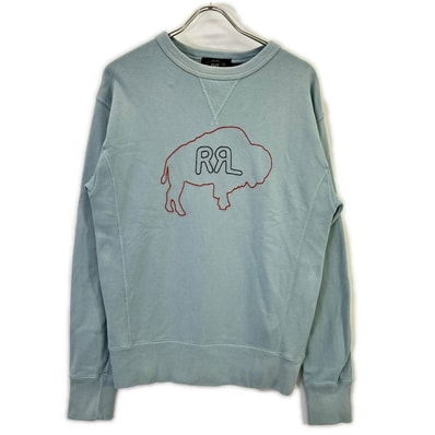 ダブルアールエル 782858269001 ブルー ガーメントダイフェード バイソンロゴ刺繍 DOUBLE V SWEAT SHIRT/スウェットプルオーバー S