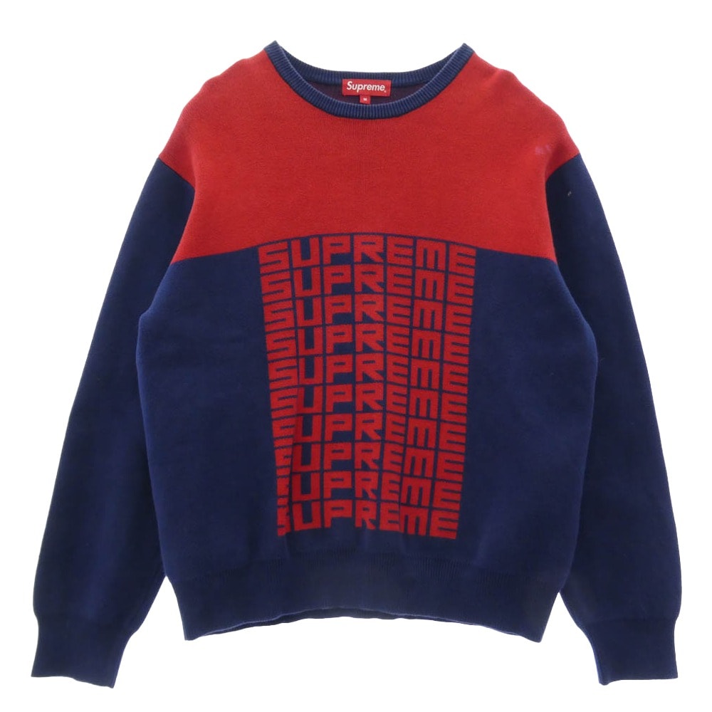 Supreme シュプリーム ニット 18AW Logo Repeat Sweater ロゴリピート ニット セーター ブルー系 レッド系 M【中古】