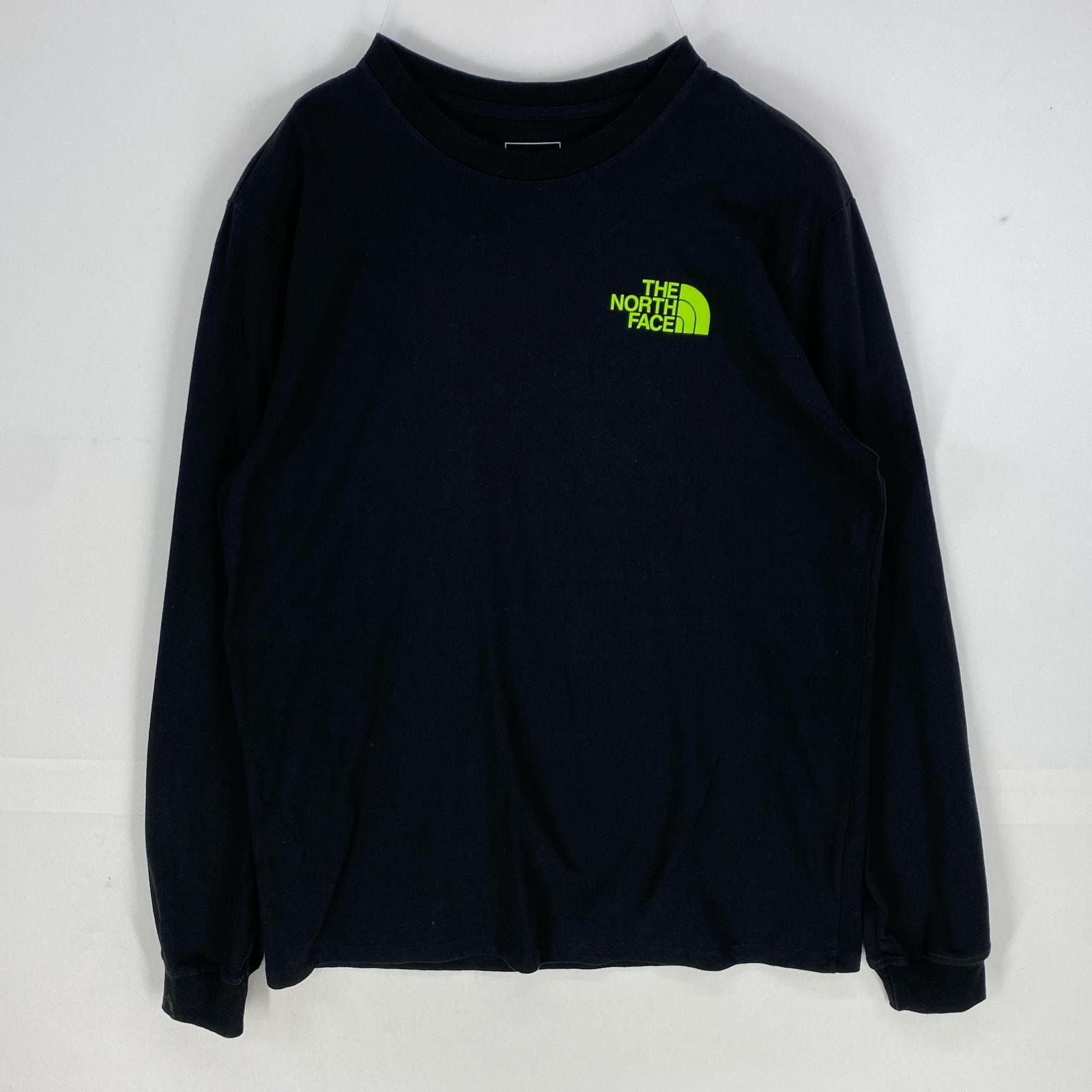 古着 ザ・ノースフェイス THE NORTH FACE 長袖Tシャツ ロゴプリント クルーネック アウトドア L  ブラック系 メンズ