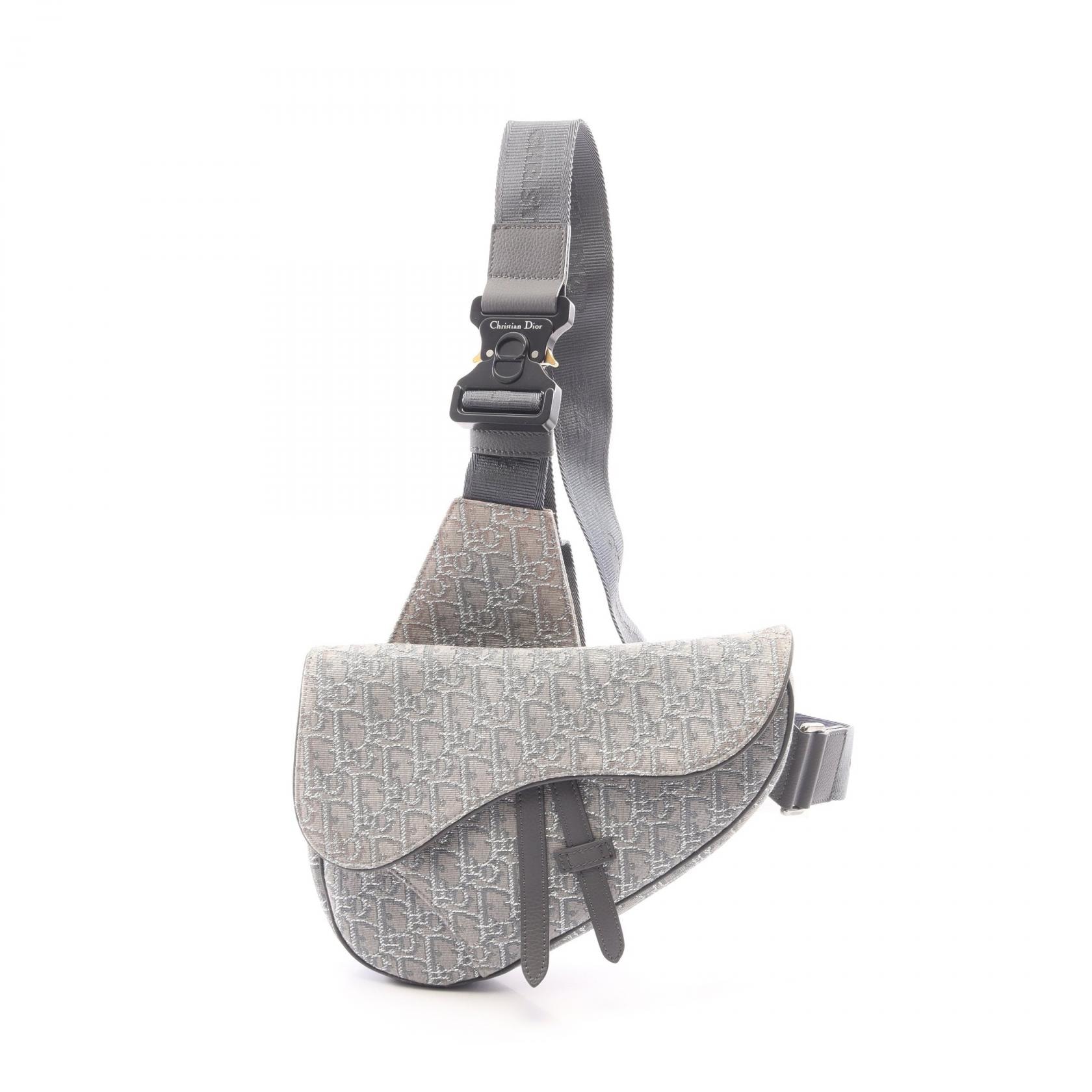 ディオール Dior SADDLE サドル オブリーク ウエストバッグ ボディバッグ バッグ キャンバス レザー レディース グレー系 【中古】