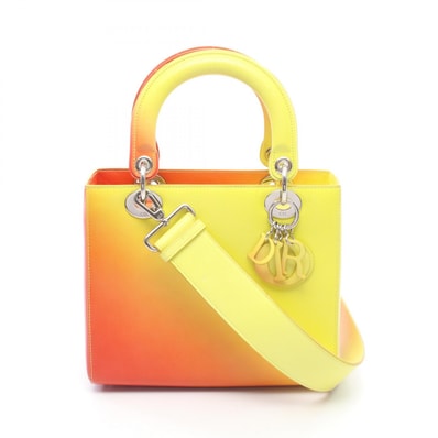 ディオール Dior LADY DIOR レディディオール グラデーション 2WAY ハンドバッグ バッグ レザー レディース オレンジ系 / イエロー系 【中古】