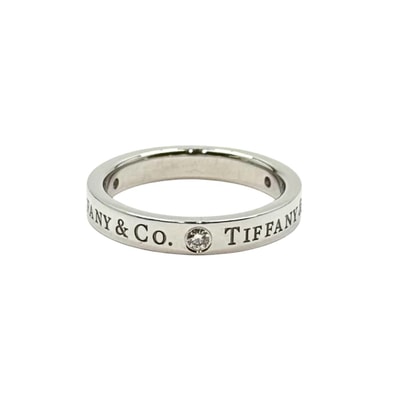 美品 TIFFANY&Co. ティファニー フラットバンドリング 3Pダイヤ シルバー Pt950プラチナ ダイヤモンド/ リング 指輪 アクセサリー ジュエリー 6.5号 Y1-00007 【中古】