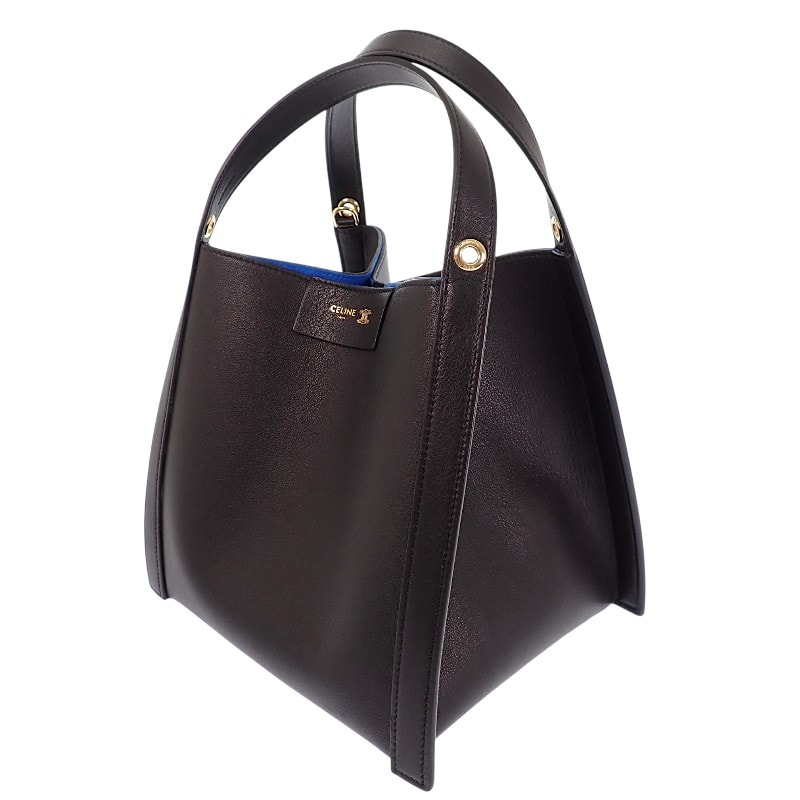セリーヌ CELINE スモールキューボ バッグ 124182T83.38NO 2WAYバッグ ハンドバッグ  ショルダーバッグ カーフ ブラック ゴールド金具 レディース【中古】【Aランク】