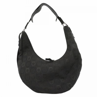 【6dc3727】サルヴァトーレフェラガモ ショルダーバッグ ガンチーニ キャンバス ブラック シルバー金具【中古】レディース