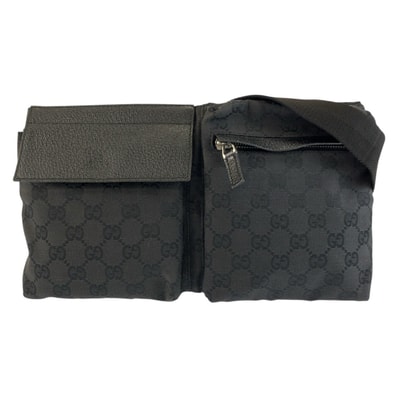 美品 GUCCI グッチ ブラック 黒 GGキャンバス レザー/ ボディバッグ ウエストポーチ 604292 【中古】