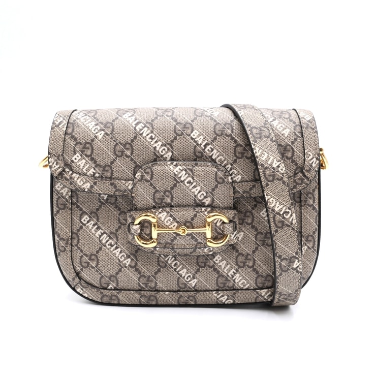 GUCCI(グッチ)×BALENCIAGA(バレンシアガ)ザ・ハッカー・プロジェクト ホースビット 1955 ミニ ショルダーバッグ GGキャンバス ベージュ ゴールド金具 レディース【中古】