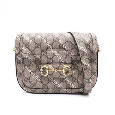 GUCCI(グッチ)×BALENCIAGA(バレンシアガ)ザ・ハッカー・プロジェクト ホースビット 1955 ミニ ショルダーバッグ GGキャンバス ベージュ ゴールド金具 レディース【中古】